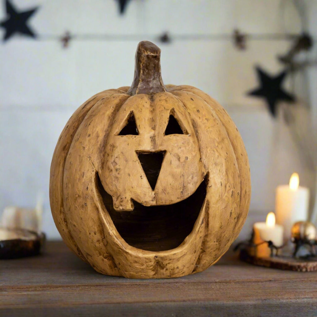 Halloween Ragon House Collectable 11” Beige Big Mouth Pumpkin Luminary - The Primitive Pineapple Collection