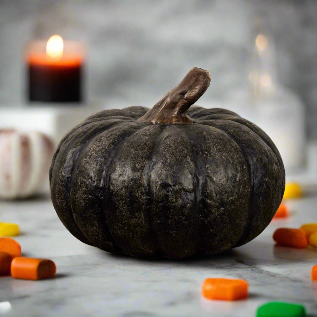 Ragon House Halloween Fall 12"x9” Large Black Short Pumpkin - The Primitive Pineapple Collection