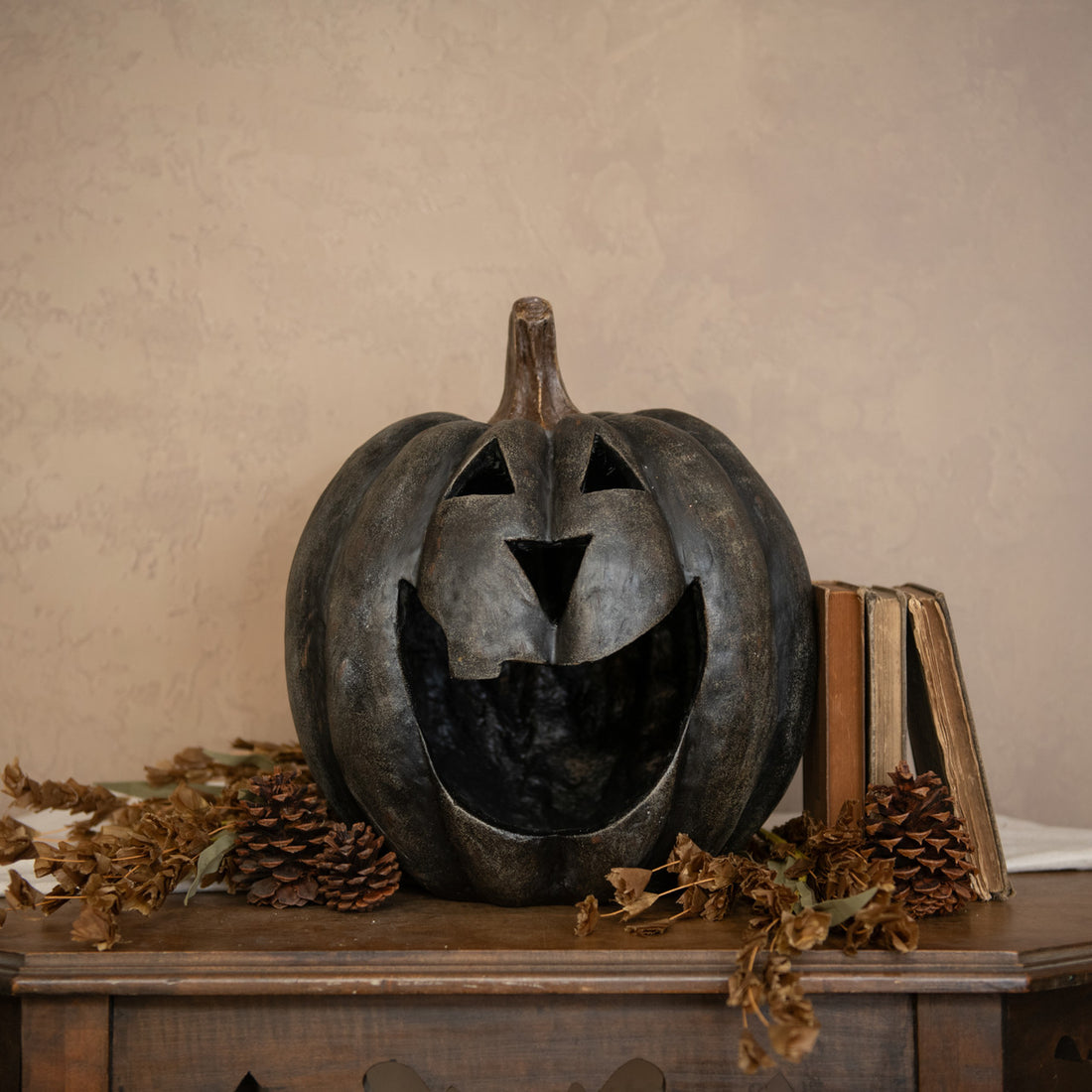 Halloween Fall Ragon House Collectable 15” Black Big Mouth Pumpkin Luminary