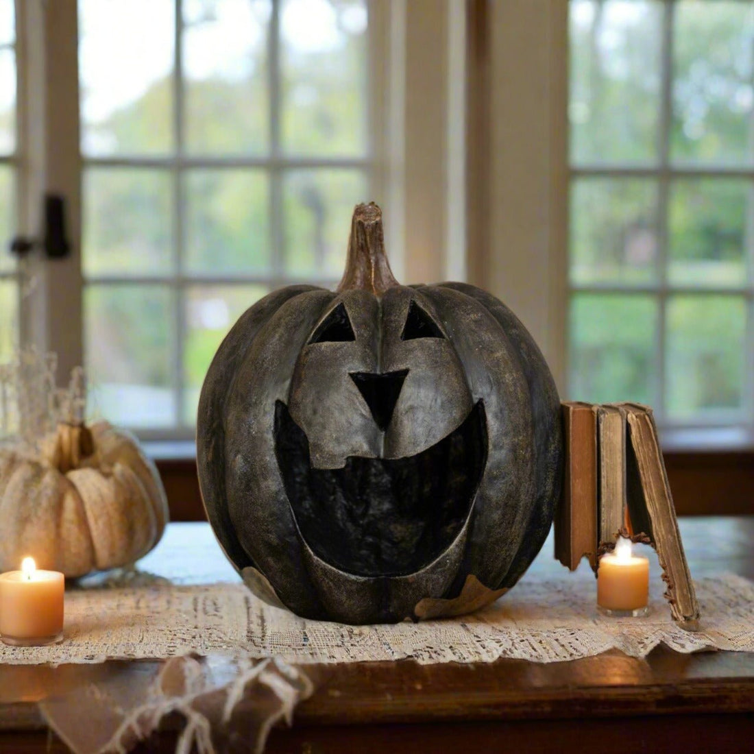 Halloween Fall Ragon House Collectable 15” Black Big Mouth Pumpkin Luminary - The Primitive Pineapple Collection