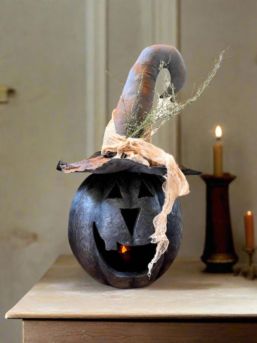 Ragon House Halloween Fall Collectable 11” Black Big Mouth Pumpkin Luminary - The Primitive Pineapple Collection