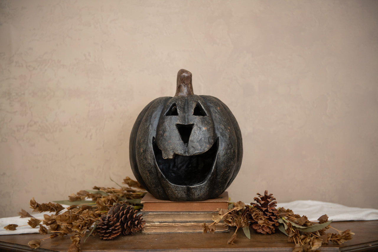 Ragon House Halloween Fall Collectable 11” Black Big Mouth Pumpkin Luminary