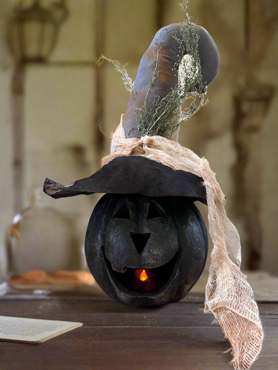 Ragon House Life Size 8&quot; Black Big Mouth Pumpkin Jack O Lantern Halloween - The Primitive Pineapple Collection