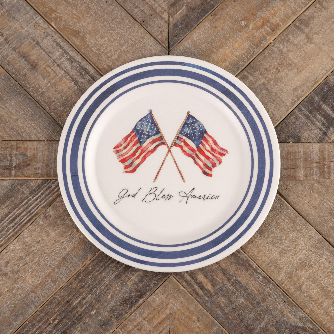 Primitive Ragon House Patriotic American Flag Plate 10&quot; Set of 4