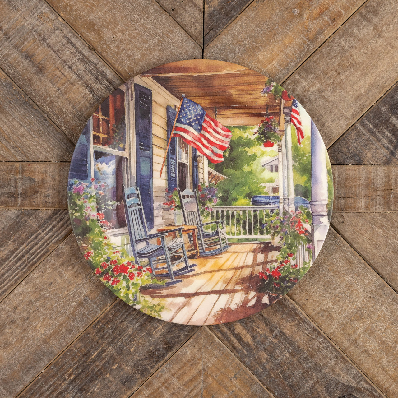 Primitive Ragon House Patriotic Front Porch Plate 10&quot; Set of 4