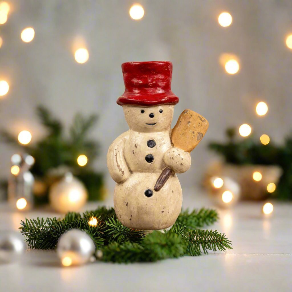 Ragon House Christmas 7"Red Hat Snowman with Broom - The Primitive Pineapple Collection