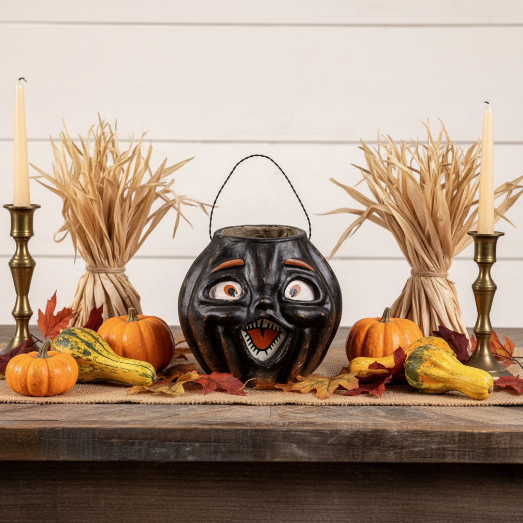 Primitive Halloween Fall Ragon House 7" Black Jack O Lantern Choir Boy Bucket - The Primitive Pineapple Collection