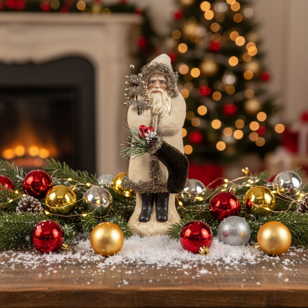 Primitive Ragon House Christmas 8&quot; Oatmeal Velvet Belsnickel Figurine - The Primitive Pineapple Collection