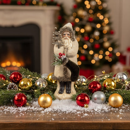 Primitive Ragon House Christmas 8&quot; Oatmeal Velvet Belsnickel Figurine - The Primitive Pineapple Collection