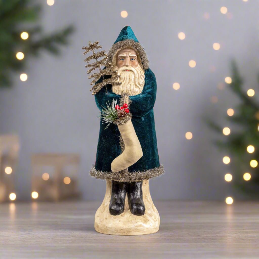 Ragon House Christmas Vintage Look 16.5&quot; Deep Ocean Velvet Belsnickle Santa - The Primitive Pineapple Collection