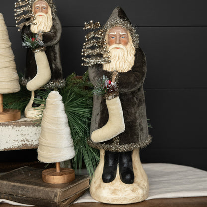 Ragon House Christmas 16.5&quot; Charcoal Velvet Belsnickle Santa w/ Tinsel Tree/Stocking