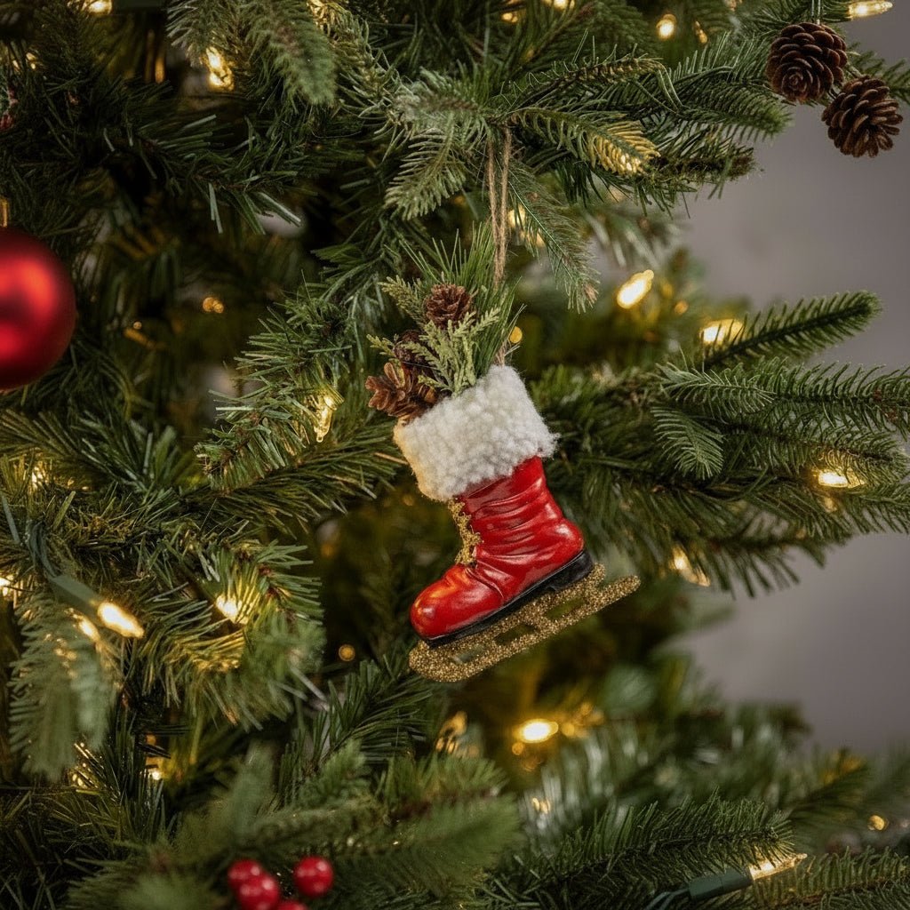 Ragon House Christmas 5.5" Red Retro Ice Skate w/ Greens Ornament - The Primitive Pineapple Collection