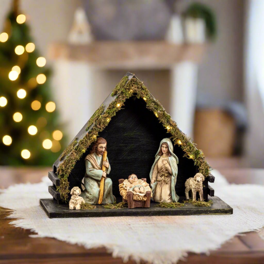 Primitive Ragon House Christmas 10.25&quot; Lighted Nativity Figurine - The Primitive Pineapple Collection