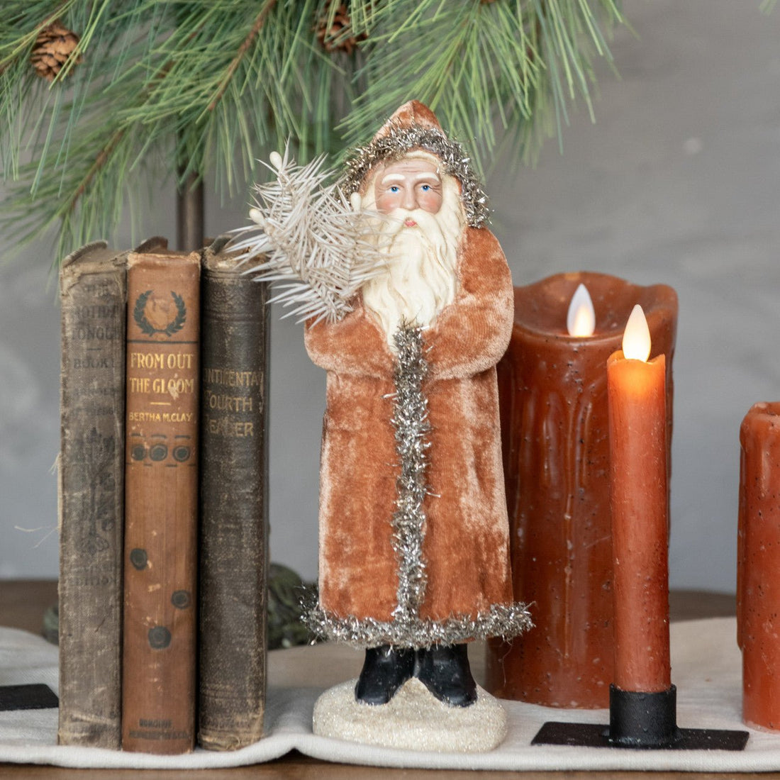 Ragon House Christmas 10" Ginger and Silver Belsnickle Santa w/ Goose Feather - The Primitive Pineapple Collection