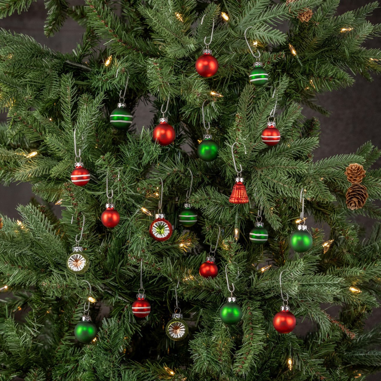 Ragon House 20 pc Christmas 1" Retro Red and Green Glass Ball Ornaments - The Primitive Pineapple Collection