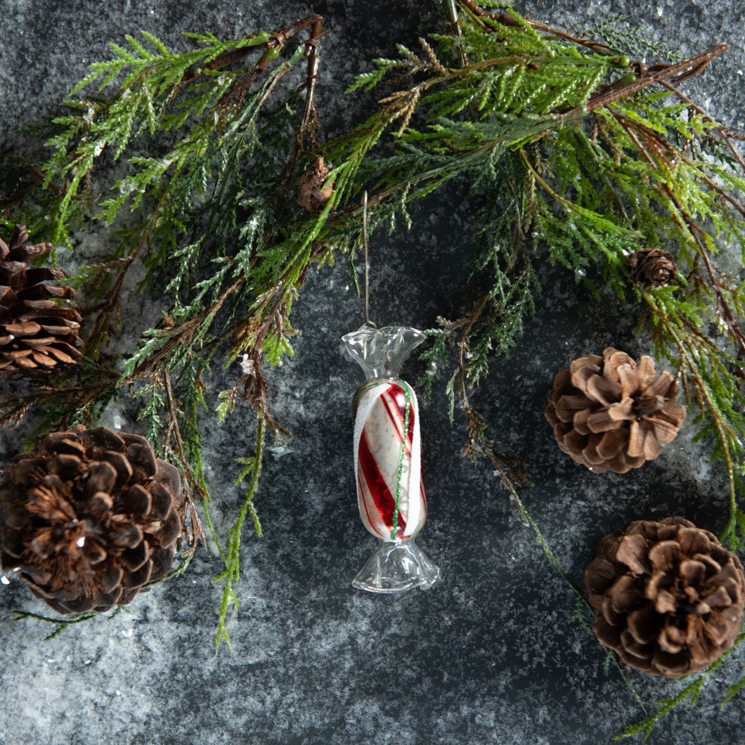 Christmas Ragon House 3" Rolled Christmas Candy Glass Ornament - The Primitive Pineapple Collection