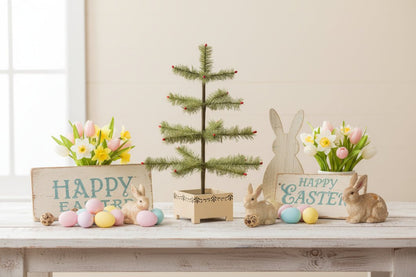 Ragon House Germany Style 18" Green Feather Tree w/ Berries in Stenciled Wood Base - The Primitive Pineapple Collection