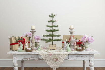 Ragon House Germany Style 24" Green Feather Tree w/ Red Berries in Stenciled Wood Base - The Primitive Pineapple Collection