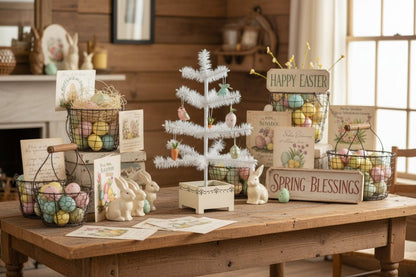 Ragon House Germany Style 18" Ivory Feather Tree in Stenciled Wood Base - The Primitive Pineapple Collection