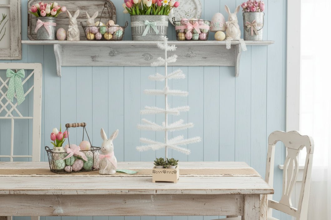 Ragon House Germany Style 36" Ivory Feather Tree in Stenciled Wood Base - The Primitive Pineapple Collection