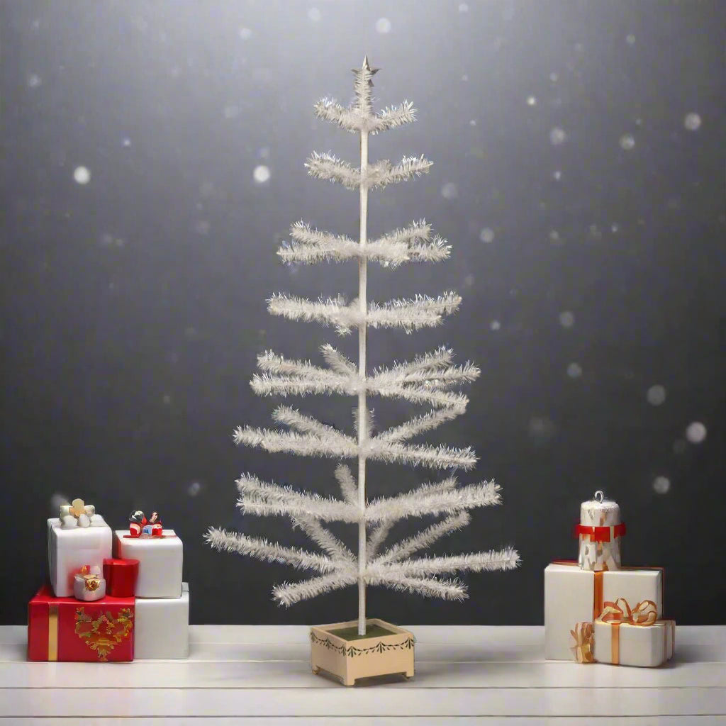 Ragon House Germany Style 48" Ivory Goose Feather Tree in Stenciled Wood Base - The Primitive Pineapple Collection