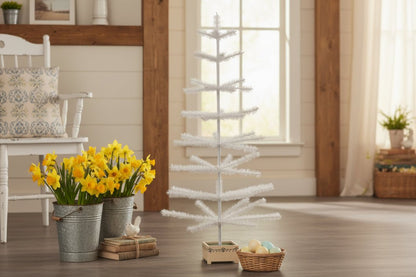 Ragon House Germany Style 48" Ivory Feather Tree in Stenciled Wood Base - The Primitive Pineapple Collection