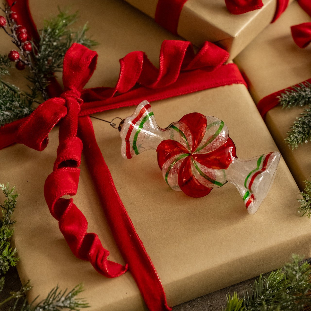 Christmas Ragon House 6" Pinwheel Christmas Candy Glass Ornament - The Primitive Pineapple Collection