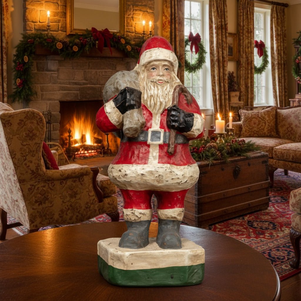 Primitive Ragon House Christmas 14&quot; Tabletop Santa w/ Satchel - The Primitive Pineapple Collection