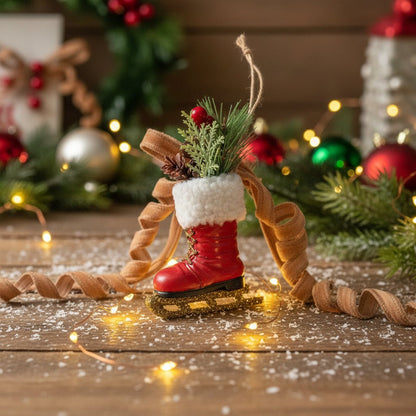 Ragon House Christmas 5.5" Red Retro Ice Skate w/ Greens Ornament - The Primitive Pineapple Collection