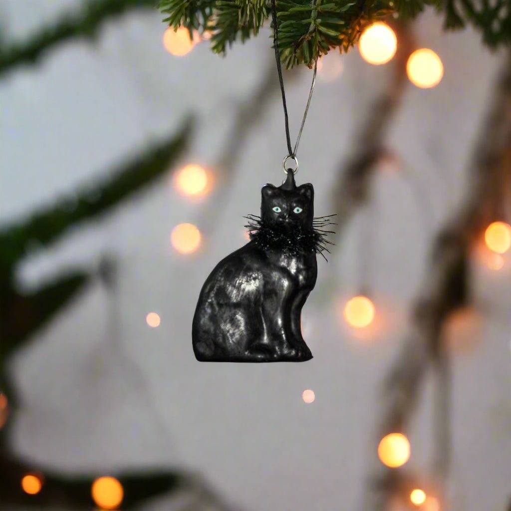 Halloween Ragon House 3.25&quot; Black Cat Glass Ornament