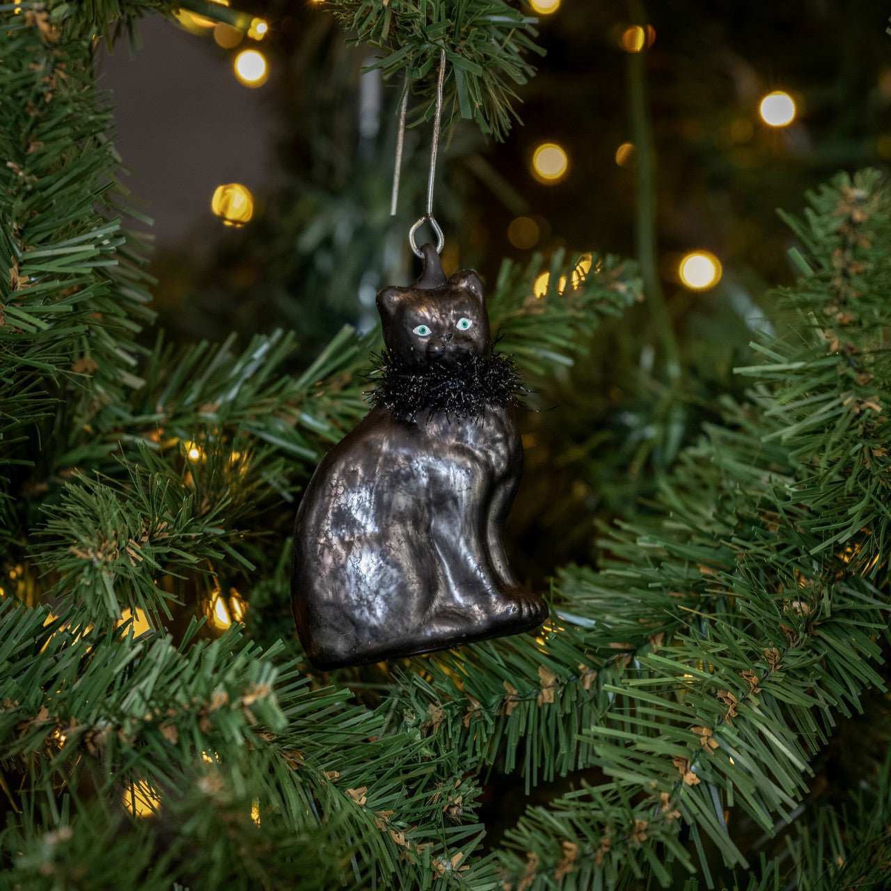 Halloween Ragon House 3.25&quot; Black Cat Glass Ornament - The Primitive Pineapple Collection