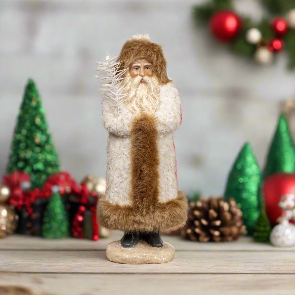 Ragon House Christmas Vintage Look 17.25&quot; Furry White Belsnickle Santa - The Primitive Pineapple Collection