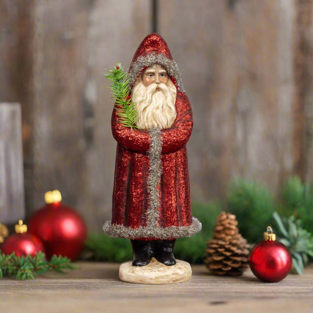 Ragon House Christmas Vintage Look 15.25&quot; Red Silver Belsnickle Santa - The Primitive Pineapple Collection