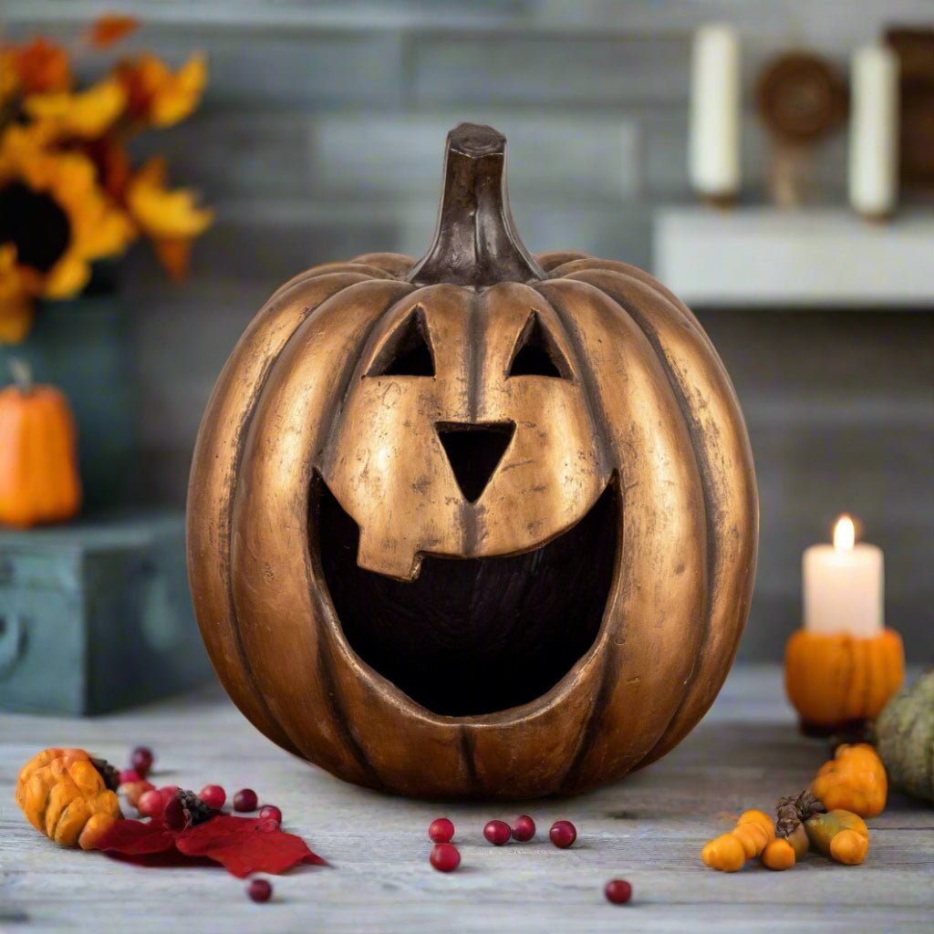 Ragon House Mache 15" Gold Big Mouth Pumpkin Jack O Lantern Halloween - The Primitive Pineapple Collection