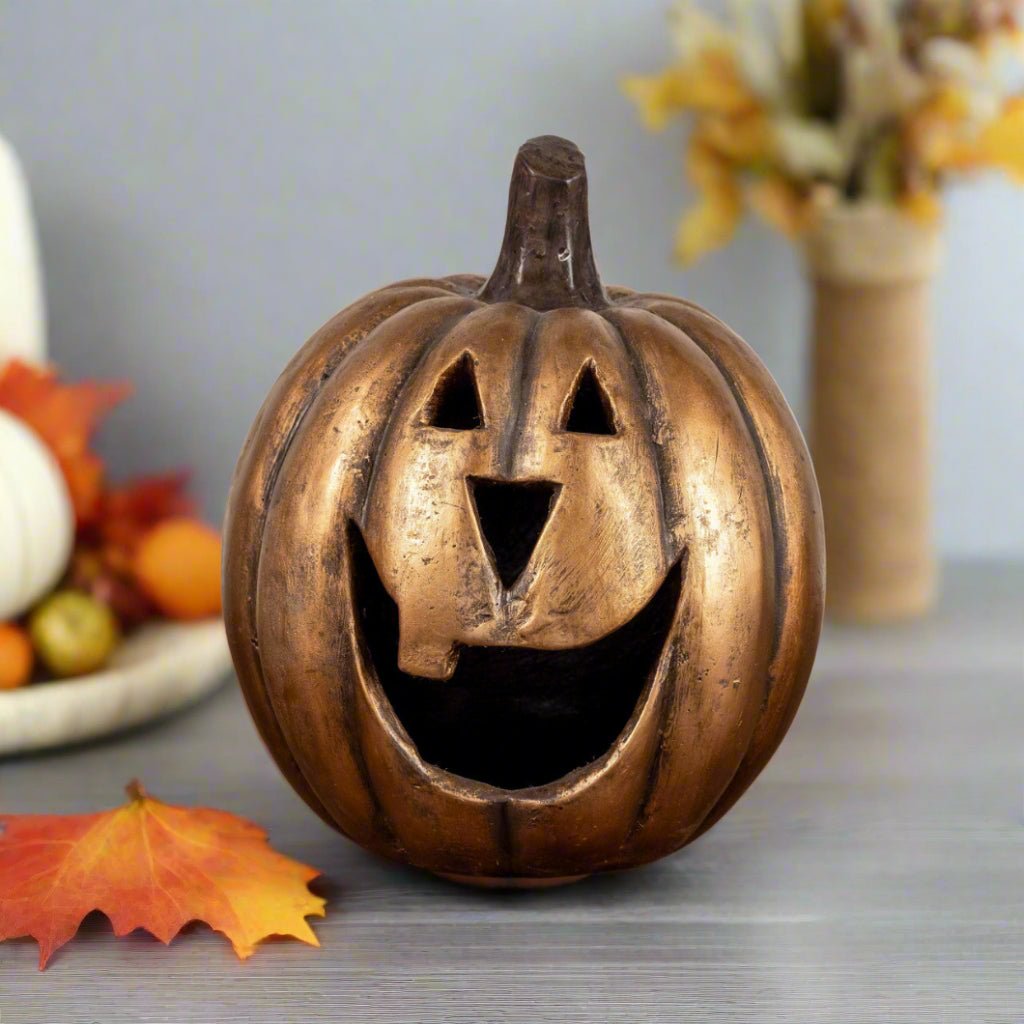 Ragon House Mache 11.5" Gold Big Mouth Pumpkin Jack O Lantern Halloween - The Primitive Pineapple Collection