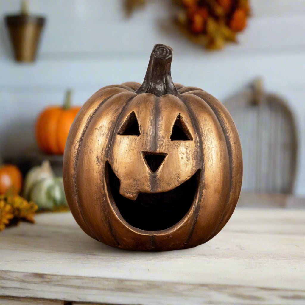 Ragon House Mache 8.5" Gold Big Mouth Pumpkin Jack O Lantern Halloween - The Primitive Pineapple Collection