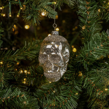 Halloween Ragon House 3.5&quot; Glitter Skull Glass Ornament - The Primitive Pineapple Collection