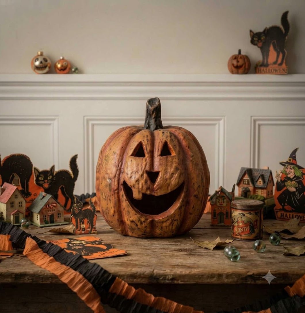 Ragon House Mache 5.5" Orange Big Mouth Pumpkin Jack O Lantern Halloween - The Primitive Pineapple Collection