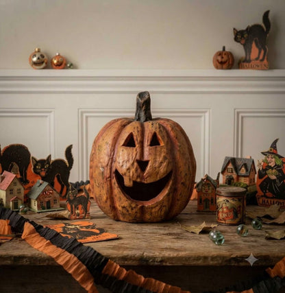 Ragon House Mache 5.5" Orange Big Mouth Pumpkin Jack O Lantern Halloween - The Primitive Pineapple Collection