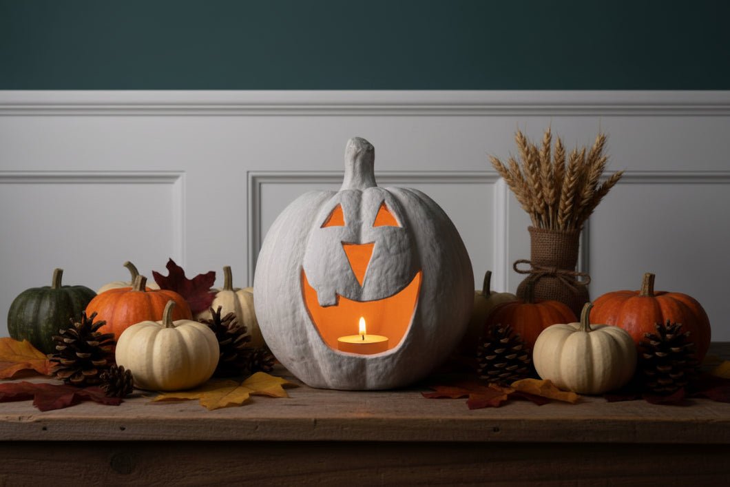 Ragon House Mache 11" Gray Big Mouth Pumpkin Jack O Lantern Halloween - The Primitive Pineapple Collection