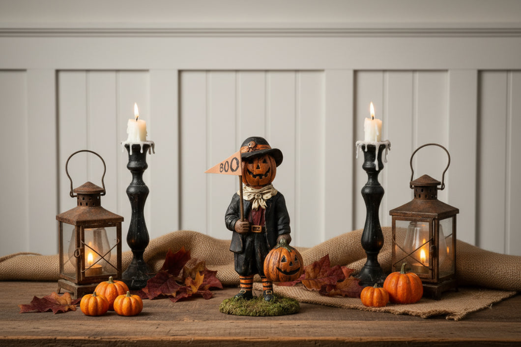 Ragon House Halloween Vintage Look 9" Pumpkin Boy w/ JOL