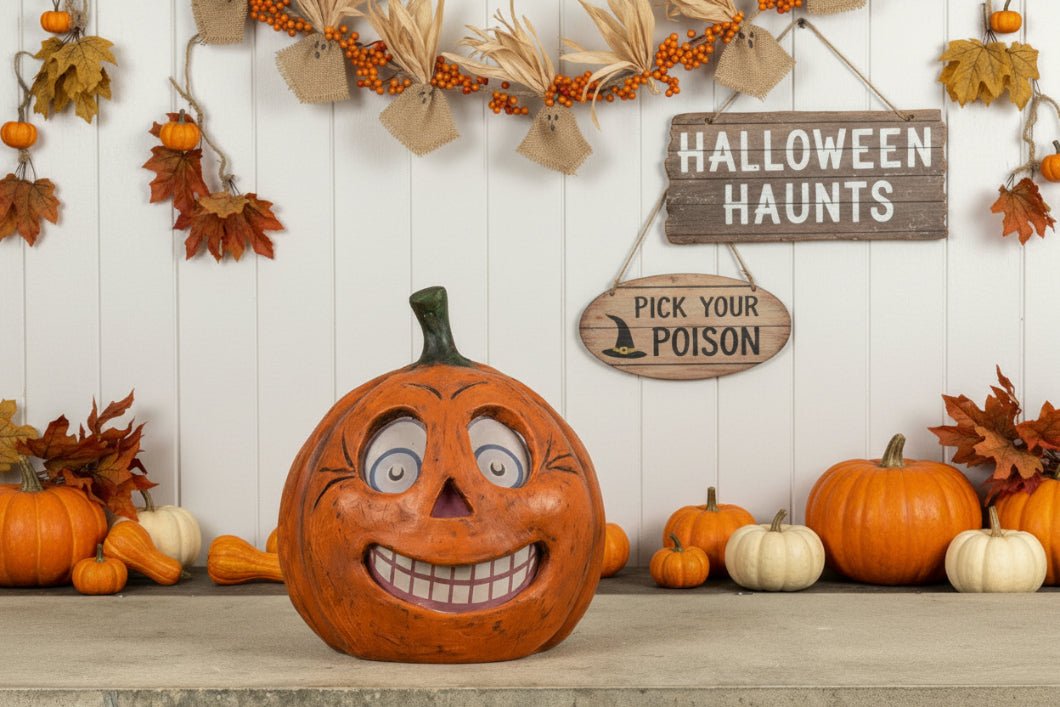 Ragon House Halloween Vintage Look 9.75" Smiley Jack O Lantern Candy Container - The Primitive Pineapple Collection