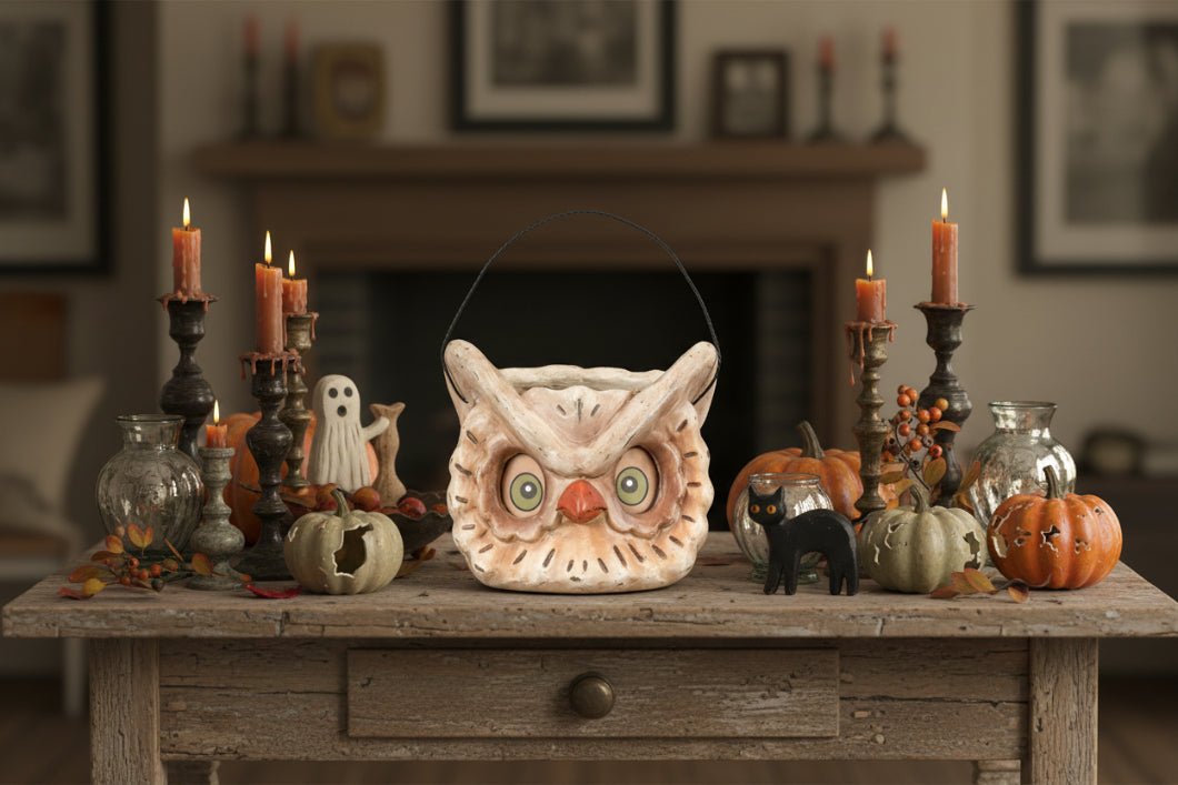 Ragon House Halloween Vintage Look 7" Owl Candy Container - The Primitive Pineapple Collection