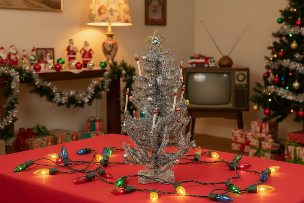 Retro Christmas Ragon House 18’’ Silver Festive Tree - Primitive Trees/Wreaths