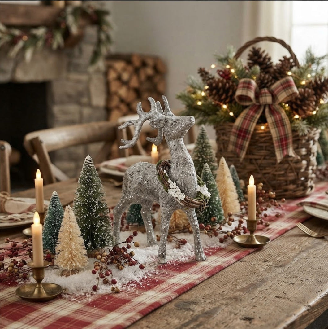 Ragon House Glitter Standing Reindeer with Wreath 8.25"