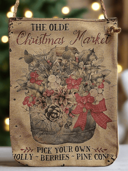 Handcrafted Primitive Retro look Hanging Olde Christmas Market Fabric pouch/Bag - The Primitive Pineapple Collection