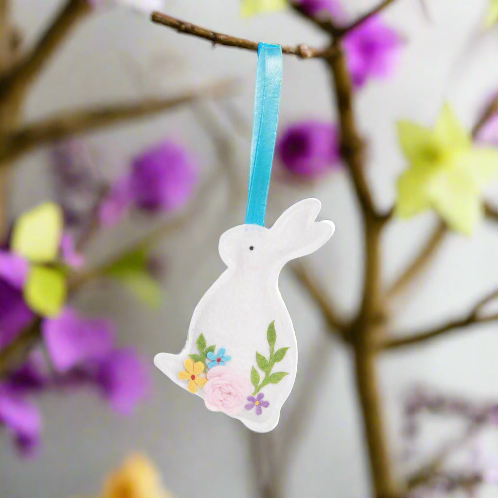 Primitive Country Spring Easter Bunny Felt Rose Bloom Ornament