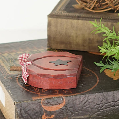 Primitive Rustic Halloween 4.5&quot; Chunky Wood Pumpkin w/Star Shelf Sitter - The Primitive Pineapple Collection