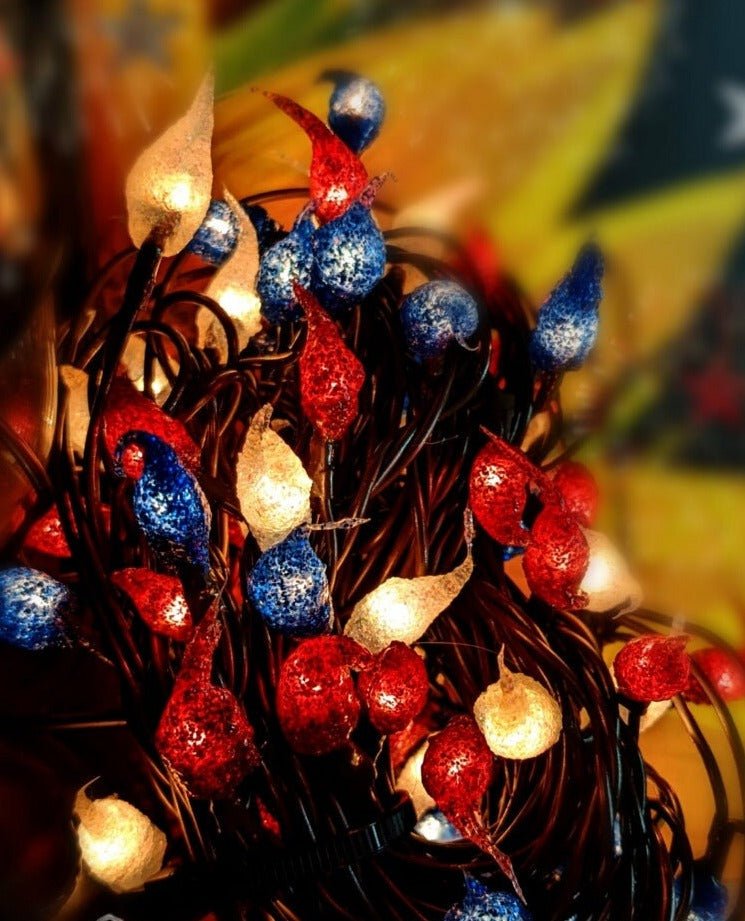 Handcrafted USA Farmhouse Fireworks Teeny 20 Ct. Rice String Light Red/White/Blue - The Primitive Pineapple Collection