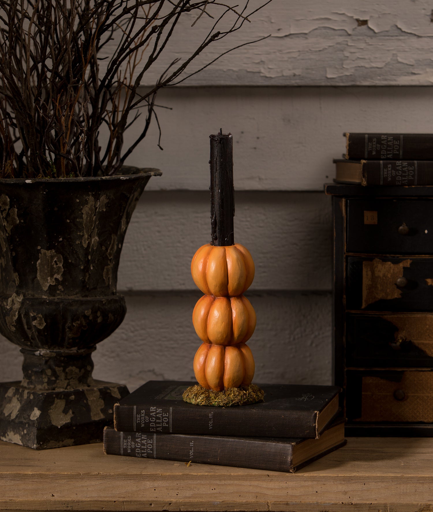 Bethany Lowe Halloween Pumpkin Stack Candlestick TD3132